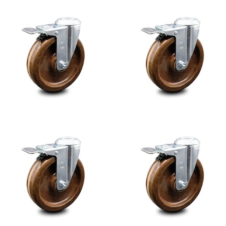 6 Inch High Temp Phenolic Swivel Bolt Hole Caster Set With Total Lock Brake SCC